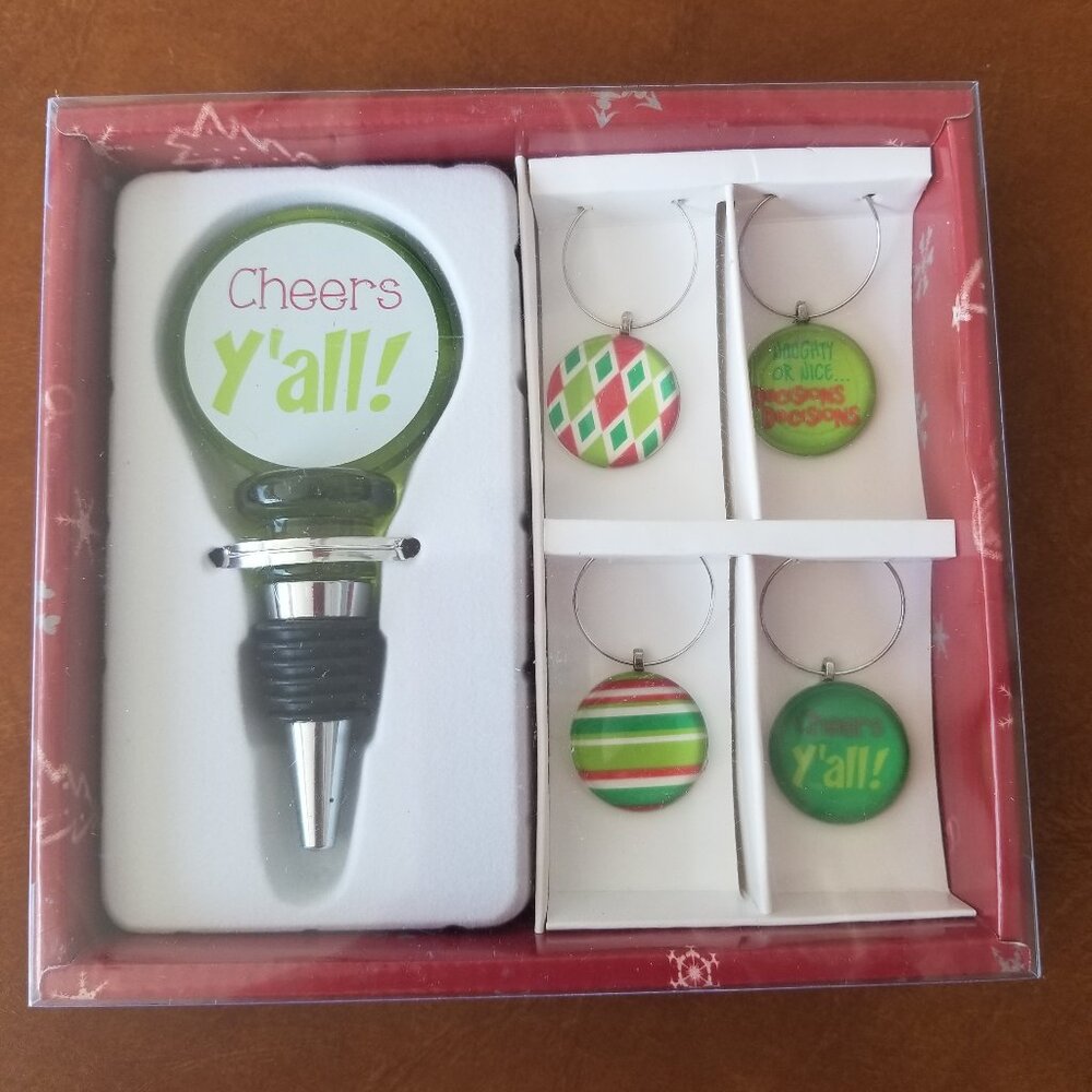 Fresh Decor Holiday Wine Bottle Stopper w/Wine Glass Charms